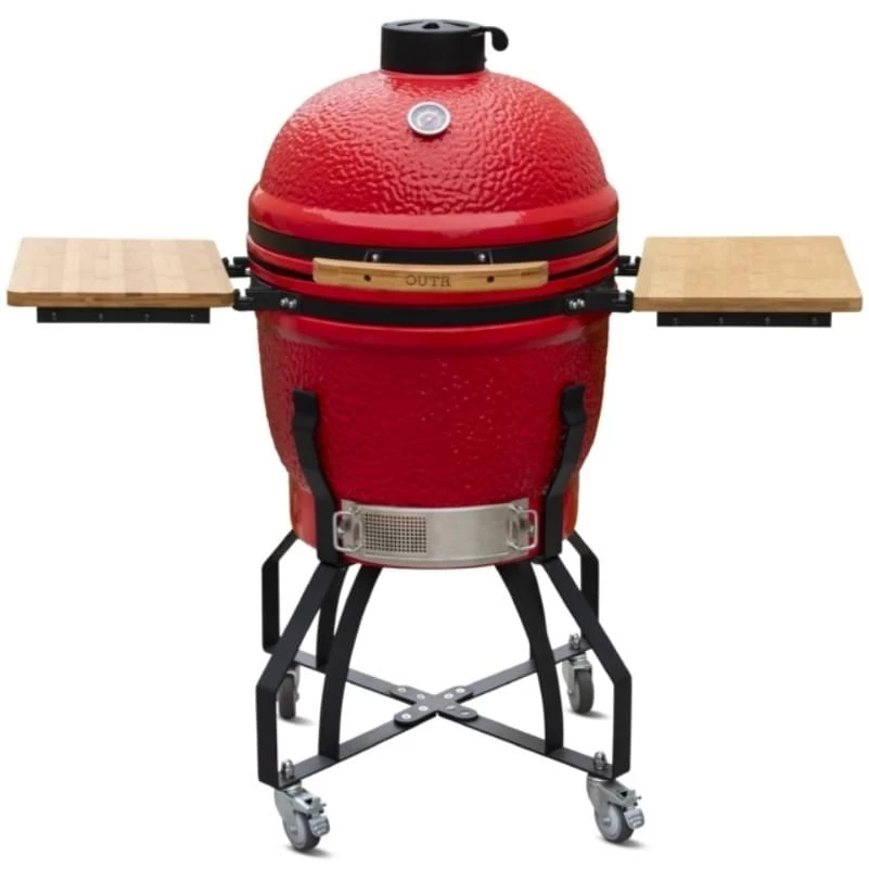 Outr Large Kamado Barbecue Met Onderstel En Side Tables Rood