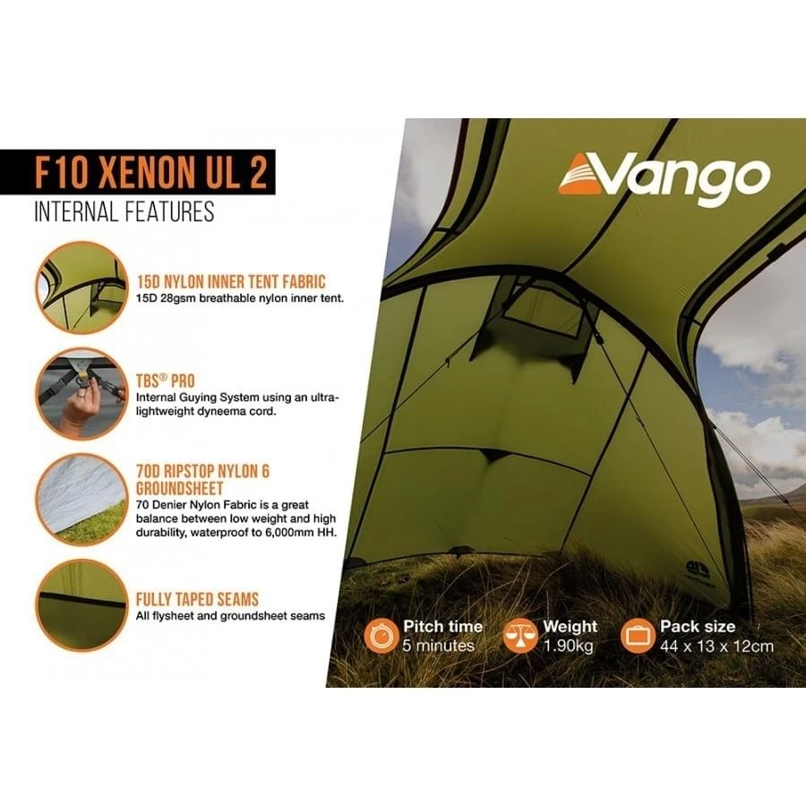 Vango F10 Xenon UL 2 / 2 Persoons Tent Groen - Afbeelding 7