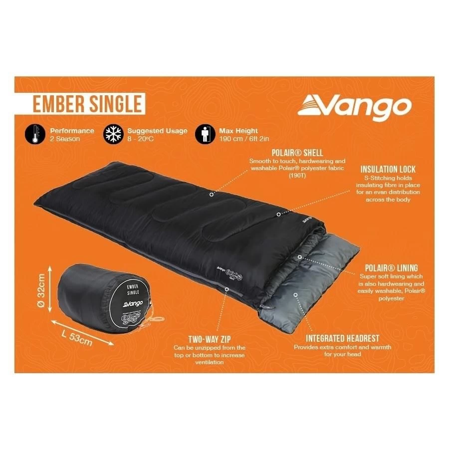 Vango Ember Single Deken Slaapzak Synthetisch Zwart - Afbeelding 4